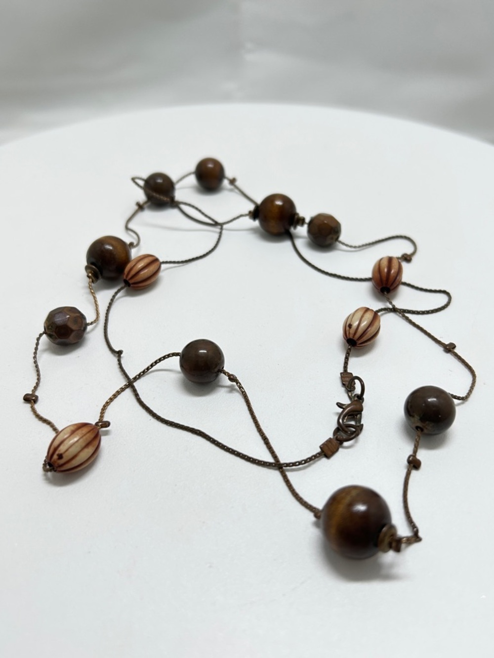 Vintage, Long Wood Beaded Necklace, Boho
